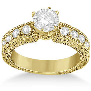 Anillo de Compromiso de Oro Amarillo de 14k con Diamante de Estilo Vintage, Anillo con Diamante de 0.70ct - Product Image 1