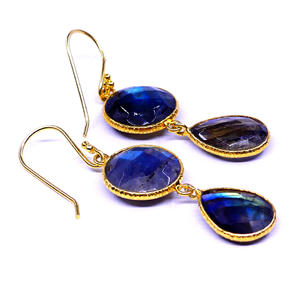 <b>Wedding</b> Wear 925 Sterling Silver <b>Gold</b> Plated Labradorite Gemstone Classic Hanging Ladies Wear Drop Earrings - Product Image 2