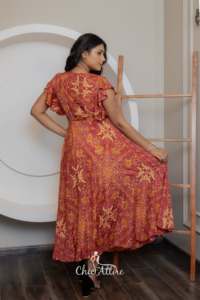 เดรสแม็กซี่โบฮีเมียนคอวีมาใหม่สำหรับฤดูร้อนกระโปรงเอวพริ้วไหวใส่ลำลองหรือชายหาดมีแขน - Product Image 5