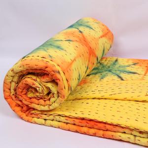 Colchas Kantha Amarillas para Navidad, Cubrecama de Algodón Hecho a Mano, Tradicional, de Algodón Puro, Cubrecama Individual - Product Image 1