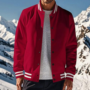 Chaqueta universitaria roja unisex personalizada, cuerpo de poliéster con ribete acanalado blanco, botones negros, cuello levantado, chaqueta Chicago escolar de invierno - Product Image 4