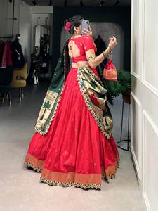 Seda tradicional Zari tejido lentejuelas hilo bordado encaje borde Lehenga Choli para bodas indias paquistaníes boda de lujo - Product Image 3