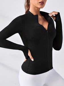 Chaquetas de yoga y fitness transpirables de invierno OEM ODM con cremallera, de secado rápido, para mujer, tallas grandes, ropa deportiva, equitación, con Spandex frontal. - Product Image 3