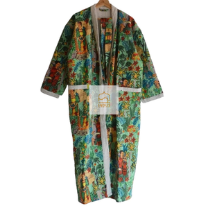 Albornoz Kantha con estampado de bloque de mano de algodón indio, Kimono Floral con estampado de algodón, albornoz envolvente - Product Image 4