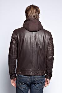 <b>Men's</b> Winter Motorbike Leather <b>Jacket</b> Custom Design Zipper Casual Bomber Style Finished with <b>Hood</b> Denim Fabric OEM Wholesale - Product Image 2