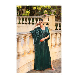 High Quality Pakistan Made Design 2024 Wholesale Quality Design Green Sequins Kaftan for Women - Product Image 1