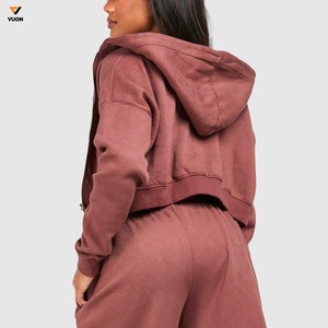 Survêtement à fermeture éclair imprimé de logo personnalisé de qualité supérieure Ensemble deux pièces de pantalon de survêtement à jambes larges et costume à capuche pour femmes - Product Image 5