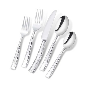 Ensemble de cuillères à salade en argent pour restaurant de mariage Cuillère à salade en plaqué argent Design rugueux Long manche rectangulaire - Product Image 5
