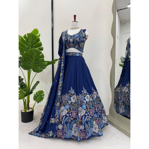 Diseñador indio tradicional Chinon seda bordado Lehenga Choli Dupatta para fiestas de verano y bodas ropa hecha a mano - Product Image 1
