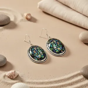 Pendentif/boucles d'oreilles vintage en perles d'eau douce plaquées or pour femmes avec coquille d'ormeau en argent 925 - Product Image 3