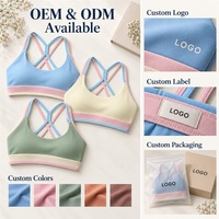 Soutien-gorge de sport personnalisé avec logo, certifié GRS, bleu roi, double bordure rayée, 72 % coton recyclé, 28 % élasthanne, pour extérieur, café, terrasse
