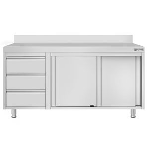 Armario de suelo de acero inoxidable ECO - 1600x700mm - con puertas correderas, con 3 cajones a la izquierda y encimera - Product Image 4