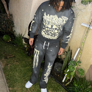 Ensemble sweat-shirt et pantalon de survêtement évasé personnalisé brodé, en coton délavé, coupe ample et oversize pour homme - Product Image 6