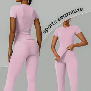 Custom Women Athletic Set Breathable T Shirt and Leggings Stretchable Workout <b>Outfit</b> for Sports and Training - Product Image 3