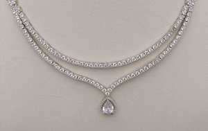 <b>Silver</b> Moissanite Diamond <b>Necklace</b> <b>Set</b> <b>Silver</b> Pear Drop Pendant With Matching <b>Silver</b> Drop Earrings Sparkling Elegant Party Wear - Product Image 2