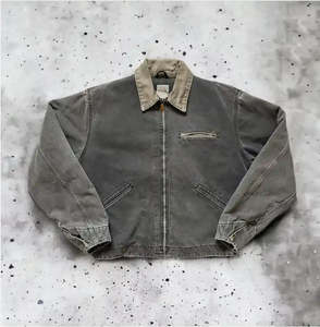 Veste universitaire pour homme en coton décontractée à manches longues avec poche à rabat, lavage à l'acide - Product Image 3