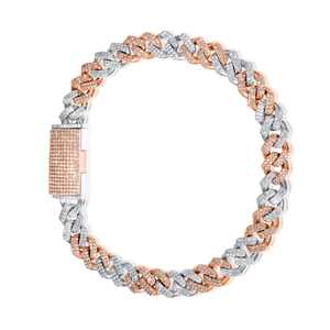 925 plata esterlina dos tonos rosa + blanco helado VVS moissanita pulsera de eslabones cubanos hecha a mano personalizada 6MM joyería de Hip Hop - Product Image 1