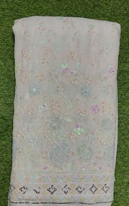 Nouveau design pure viscose georgette tissu flowel butti design dentelle tissu Floral multicolore luxe brodé paillettes tissu - Product Image 4