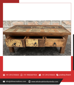 Mueble de Madera Reciclada Ecológico, Estilo Antiguo, con 3 Cajones, para Apartamento, Hogar, Oficina, Interior, Exterior, Sala de Estar - Product Image 3