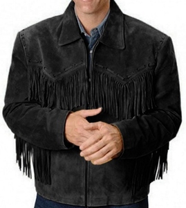 แจ็คเก็ตมอเตอร์ไซค์สไตล์ตะวันตกสีดำผ้าแคนวาสขายดี พร้อมพู่ห้อย  แบบยูนิเซ็กซ์ เป็นมิตรกับสิ่งแวดล้อม กันน้ำ สำหรับฤดูหนาว วินเทจ หนังกลับ - Product Image 1