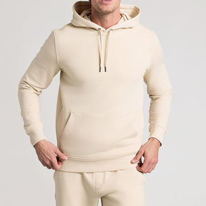 Sweat-shirt à capuche classique pour homme, beige, léger, en coton mélangé doux, décontracté, tendance, vêtement d'extérieur, taille grande - Product Image 1