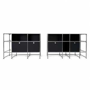 Set di Credenze Modulari Nere in Acciaio, Mobile TV con Struttura in Metallo, Dimensioni Personalizzabili, Finitura <span class=keywords><strong>Opaca</strong></span> per Soggiorno e Ufficio - Product Image 4