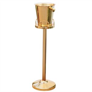 Seau à glace haut de finition argentée en aluminium brillant de conception attrayante avec le support pour le refroidisseur de bouteille de Champagne et de bière - Product Image 3