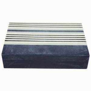 Bleu Beige Bande Horizontale Résine Incrustation MDF Boîte Décorative Organisateur De Stockage À La Main pour Bureau À Domicile et Cadeau Décor - Product Image 6