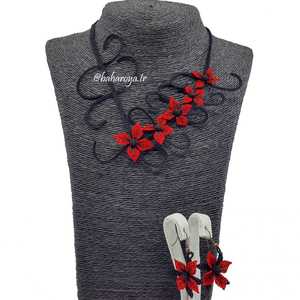 Red-<b>Black</b> Fine Jewelry Set Needle <b>Lace</b> Sinem Necklace-Earring Collection - Product Image 1