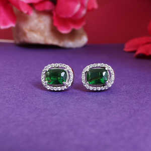 Women's 925 Silver Cubic Zirconia Stud Earrings Emerald-Style Religious Rhodium Titanium Copper Brass Pearl Diamond Copper - Product Image 1