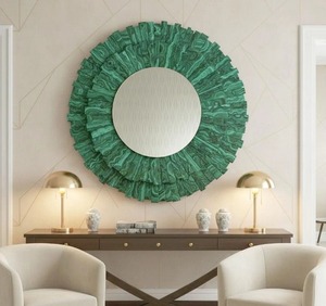 Miroir mural artisanal en malachite, miroir de coiffeuse pour chambre à coucher avec ornement, pierre précieuse de luxe, décoration personnalisée pour salon - Product Image 1