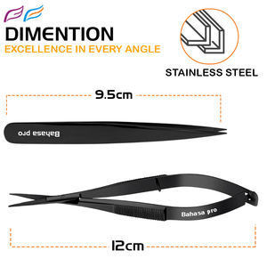 Pinzas para Cejas Inclinadas Negras, Pinzas Puntiagudas de Acero Inoxidable, Herramienta con Empaque Personalizado y Logotipo, Tijeras de Resorte de Bahasa Pro - Product Image 5