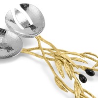 Elegante Juego de Cubiertos de Metal con Diseño de Rama de Olivo, Mango Dorado con Detalles Negros de Olivo, Perfecto para Decoración de Mesa de Comedor