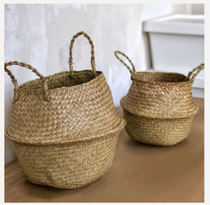 Rustique Pliable À La Main Seagrass Ventre Panier Naturel Tissé De Stockage Organisateur Décor - Product Image 6