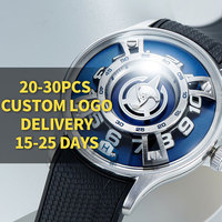 Montres personnalisées d'usine OEM avec logo, montre mécanique automatique 8215 à heure sauteuse, verre saphir bombé, bracelet en caoutchouc, faible MOQ