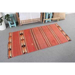 Tapis turc vintage de 2,6 x 5,1 pieds, petit tapis, tapis persan rouge Kilim - Product Image 4
