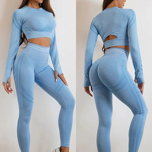 Personalizado gimnasio deporte fitness entrenamiento sin costuras mujeres/damas alta cintura sin costuras Yoga pantalones cortos entrenamiento Fitness correr conjunto - Product Image 3