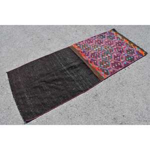 พรมปอกระเจาตุรกี3 x 7.2ft วินเทจแบบมีสไตล์วินเทจผ้าทอสี่เหลี่ยมแบนสีดำลายเย็บปะติดปะต่อกันสำหรับวัยรุ่น - Product Image 2