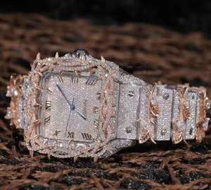 Montre en acier inoxydable carrée de style hip-hop, nouvelle conception, sertie de moissanite de qualité VVS, taille marquise ronde brillante, pour hommes - Product Image 4