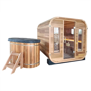 Fabricant professionnel de sauna extérieur moderne en cèdre rouge, sauna traditionnel avec poêle, sauna cube avec baignoire à glace pour 4 à 6 personnes - Product Image 1
