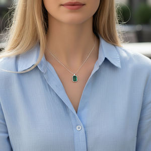 Forme octogonale en onyx vert avec lunette en argent sterling plaqué argent pendentif pour le mois de naissance de mai - Product Image 6