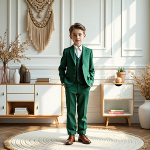 Nuevo Traje de Tres Piezas Verde de Alta Calidad para Niños, Traje Formal de Esmoquin para Niños, Conjunto de Ropa para Fiestas Infantiles - Product Image 2