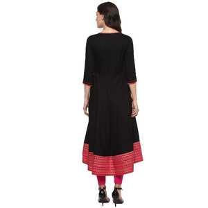 Kurta évasé en rayonne et soie cousu, imprimé, ethnique indien, Salwar Kameez noir, tailles XXL-8XL - Product Image 2