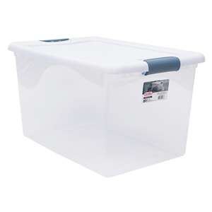 Caja de Almacenamiento con Cierre Estilo Americano Sterilite - Capacidad de 64qt, Color Azul/Blanco, Hecho en EE. UU. - Product Image 1
