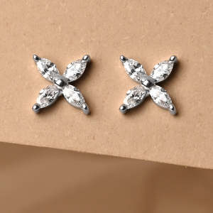 NOVAMART Fine Premium 925 Sterling <b>Silver</b> <b>Stud</b> <b>Earrings</b> for Women & Girls Featuring Marquise Princess Cut Diamond Water Drop Flo - Product Image 2