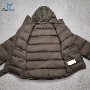 Lightweight Crew Neck Puffer <b>Jacket</b> for <b>Men</b> <b>Winter</b> Outdoor <b>Waterproof</b> Windproof Hooded Cotton Filled Front Logo - Product Image 4