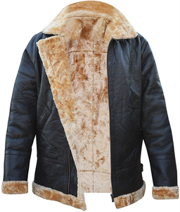 Blouson de moto en cuir véritable pour homme, écologique, style urbain, doublure Sherpa, coupe-vent, style motard, manteau d'hiver à col rabattable - Product Image 2