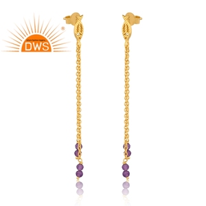 Último diseño de Plata de Ley 18K chapado en oro amatista natural con cuentas de piedras preciosas pendiente Demi joyería fina fabricante - Product Image 2
