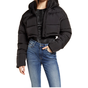 OEM Logo personnalisé femmes hiver recadrée doudoune brillant épais chaud avec fermeture éclair classique imprimé Streetwear - Product Image 4