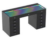 Table de toilette scintillante pour fille avec ampoule Bluetooth et plateau en verre et lumière d'ambiance Table de toilette de chambre à coucher